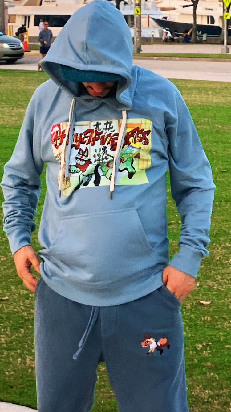 HIYAFURYASS Misty Blue Double Loop Terry Hooded Sweatshirt