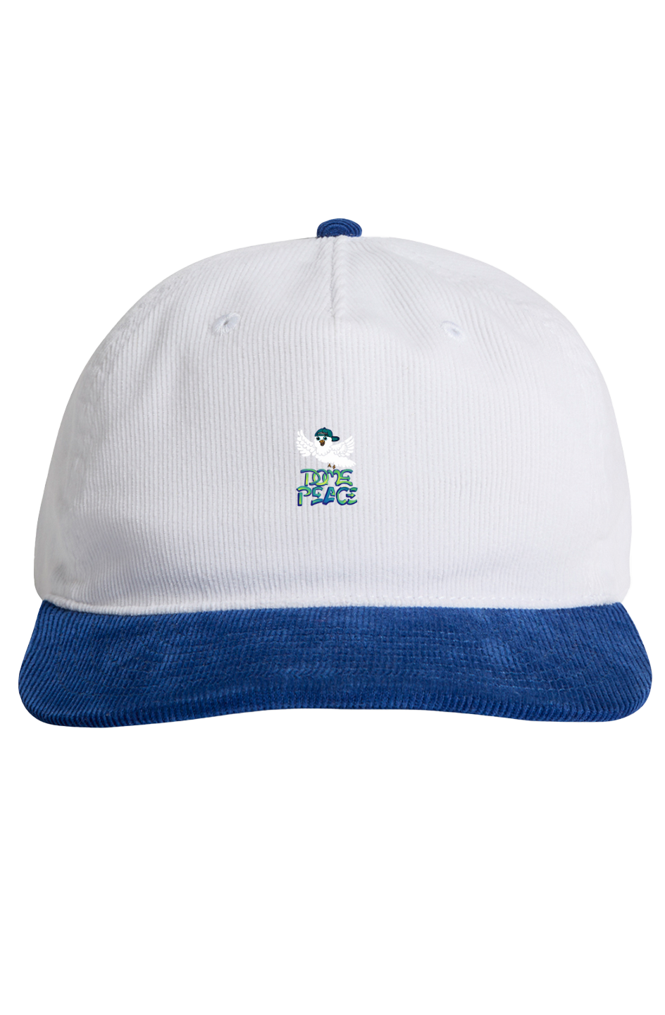 DOME PEACE Blue and White Corduroy Embroidered Two Tone Cap