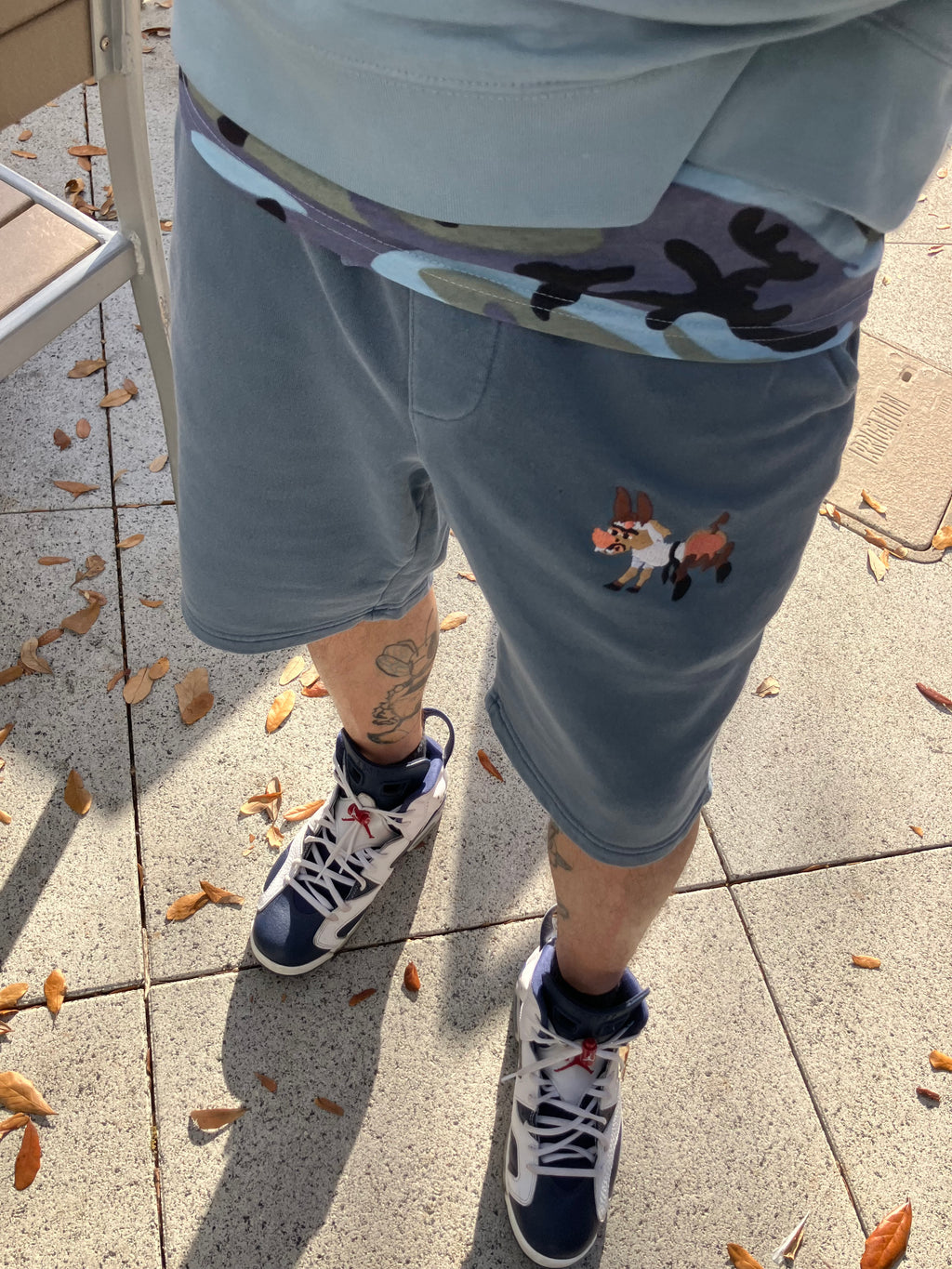 HIYAFURYASS Embroidered Slate Blue Fleece Shorts