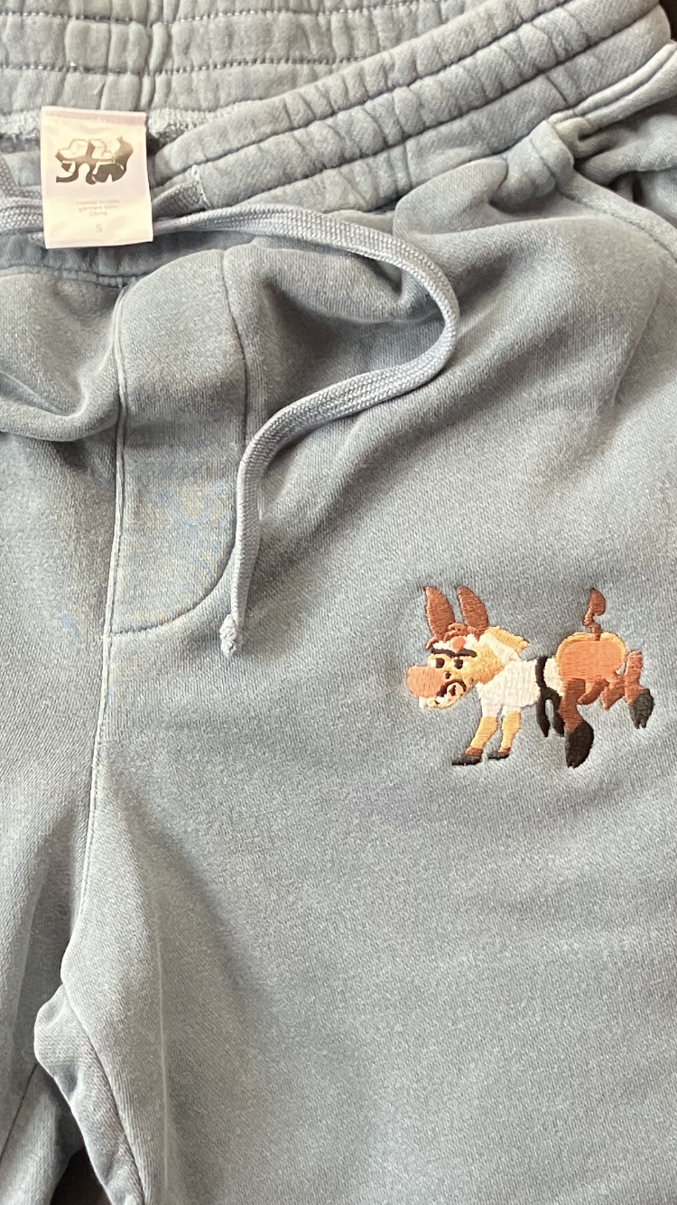 HIYAFURYASS Embroidered Slate Blue Fleece Shorts